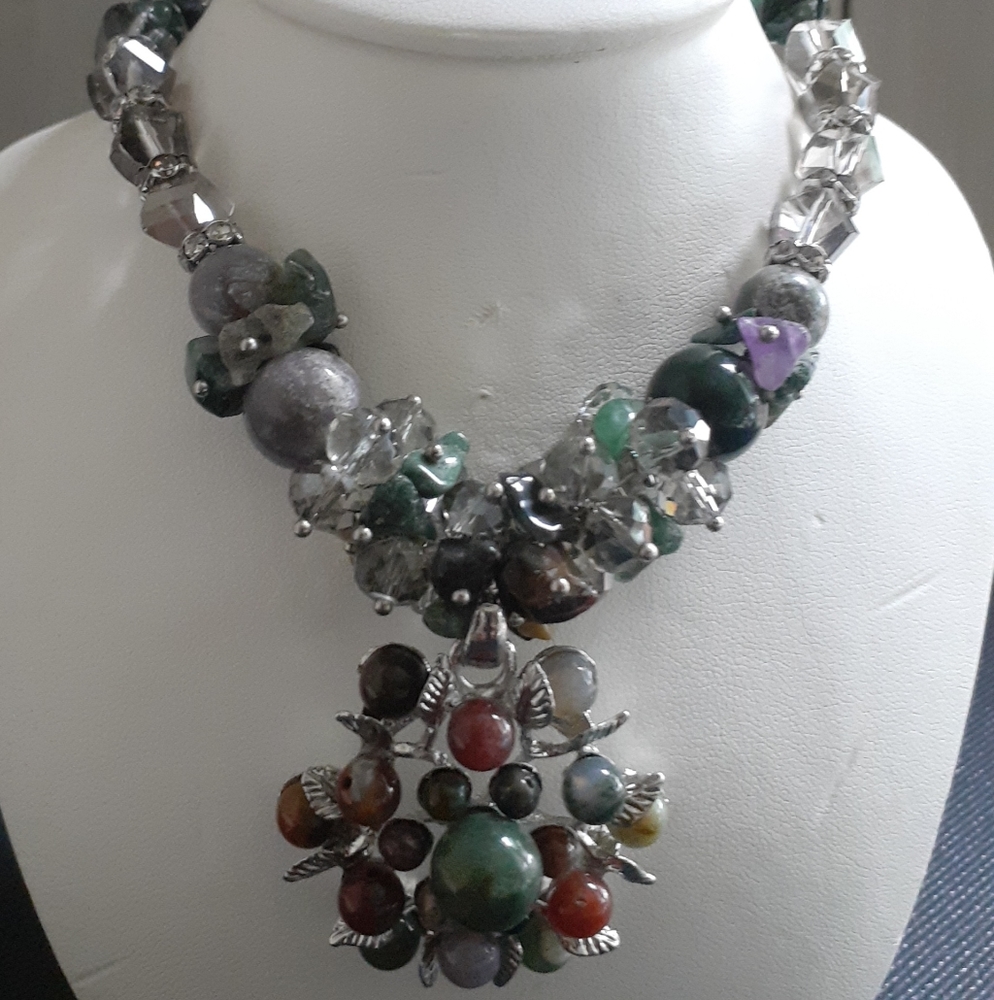 Necklace and Earrings Multi Color Stones